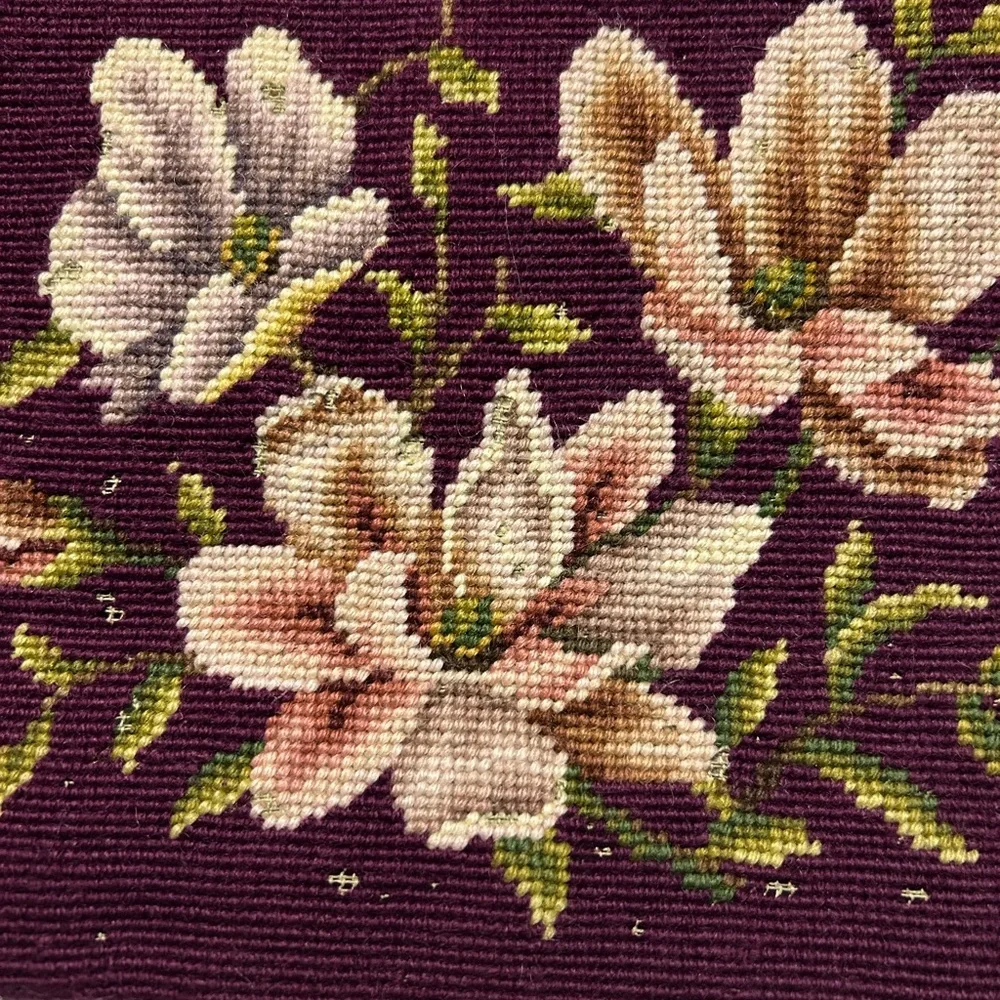 1950’s Style Vintage Needlepoint Floral Embroidered Burgundy Handbag - Picture 4 of 12